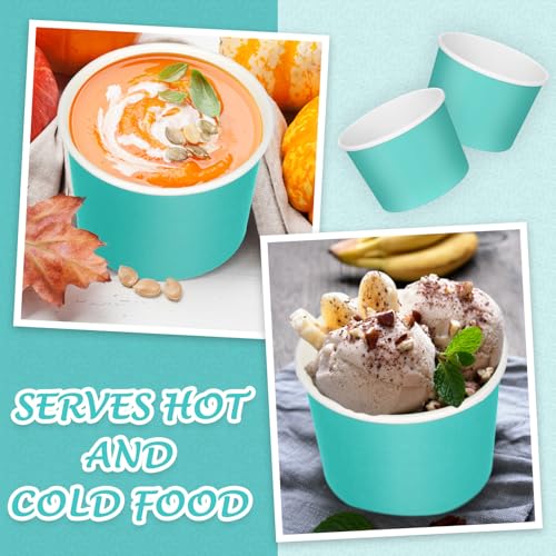 Image of Nuenen 300 Pcs 8 oz Summer Ice Cream Paper Cups Bulk Disposable Dessert Cups Solid Color Paper Dessert Bowls for Snack Sundae Spring Party Favors Ice Cream Bar Supplies (Teal Color)