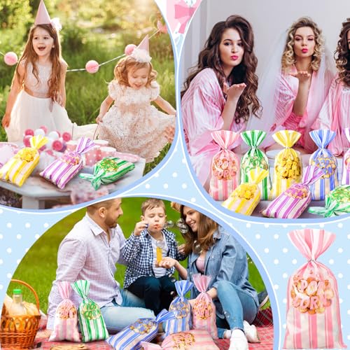 Image of 200 Pcs Popcorn Bags Bulk Movie Night Pop Corn Plastic Bags for Popcorn Machine Pop Corn Snack Containers with Twist Ties for Carnival Graduation Party Supplies (Pretty,Pastel)