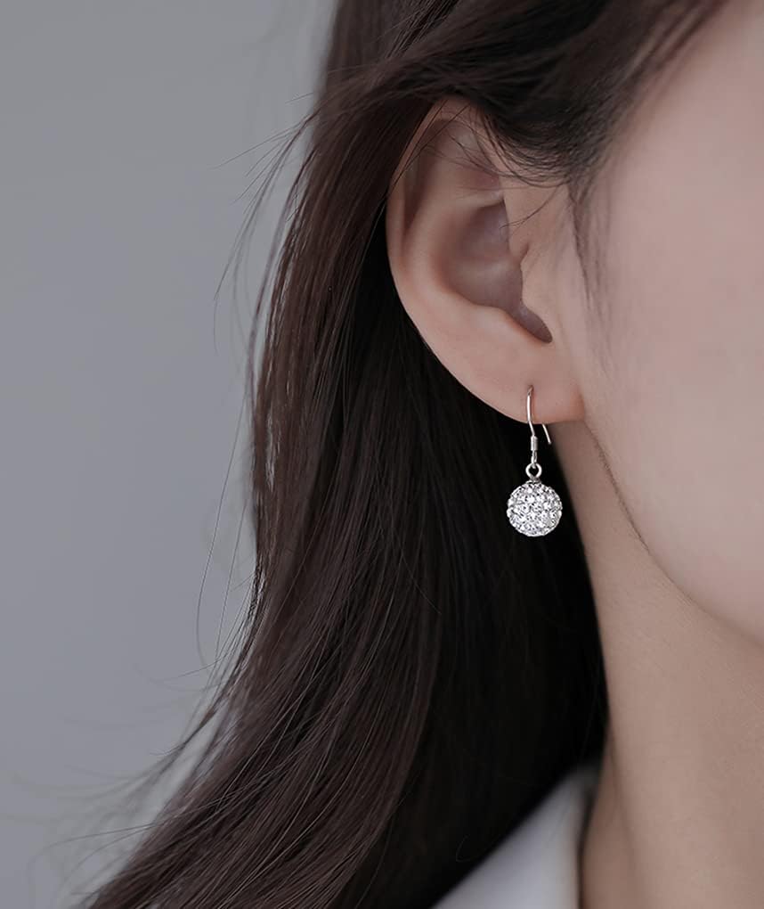 SLUYNZ 925 Sterling Silver Rhinestone Drop Earrings for Women Teen Girls Shiny CZ Ball Dangle Earrings