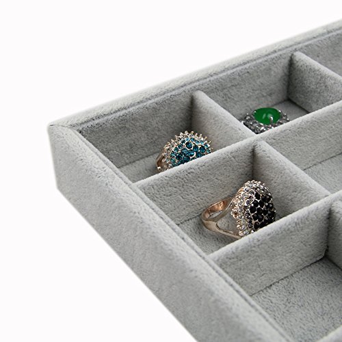 Bocar Grey Velvet 30 Compartment Jewelry Display Showcase Organizer Holder For Necklace Bracelet Ring Earring (Gp-30G) #TOP3
