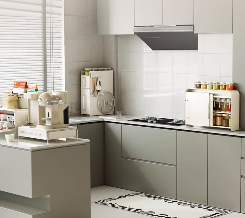 Amazon｜キッチン調味料ラック 引き出し式収納 隠せる タワー二段式