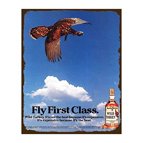 AMERICAN LUXURY GIFTS Fly First Class Wild Turkey - Vintage Bourbon Bar Wall Art - Retro Man Cave Decor - 8x10 Unframed Print