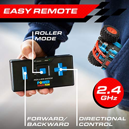 Power Your Fun Stunt Roller Mini Remote Control Car for Kids - Fast Mini Stunt RC Car, RC Toy Car 360 Flips, Tricks, and Spins with All-Terrain Tires and 2.4GHz Remote Control (Red/Blue) - Thumbnail 5