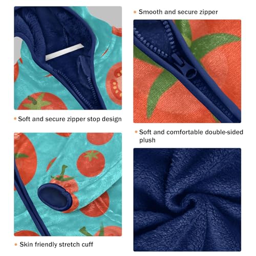 Tomato Pattern on Blue Background Toddler Fleece Jacket Girl Boys Hooded Fleece Jacket Coat Warm Outwear Zip-up 3-10T3