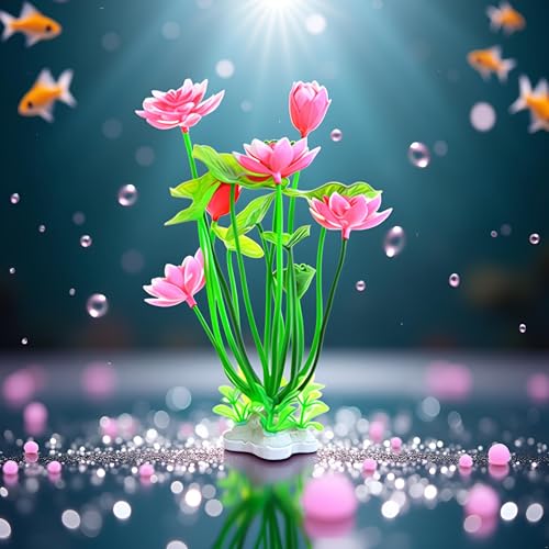 Image of 1pc Pink Artificial Water Plants,Plastic Artificial Lotus Fish Tank Ornament,Aquatics Grass Flower Simulation Wedding Favors,Plastic Plants for Party Fish and Aquatic Pets Aquarium Decor