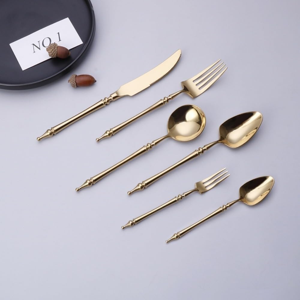 Juego de Cubiertos de Lujo Ligero con Mango de Pilar Romano Legendario, vajilla de Acero Inoxidable para Cocina, Cubiertos, Cuchillo para Carne, Tenedor, Cuchara y cucharilla (Dora