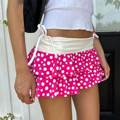 Y2k Layered Ruffle Hem Mini Skirt for Women Casual Polka Dots Printed High Waist Tiered Gothic Short Skirts2
