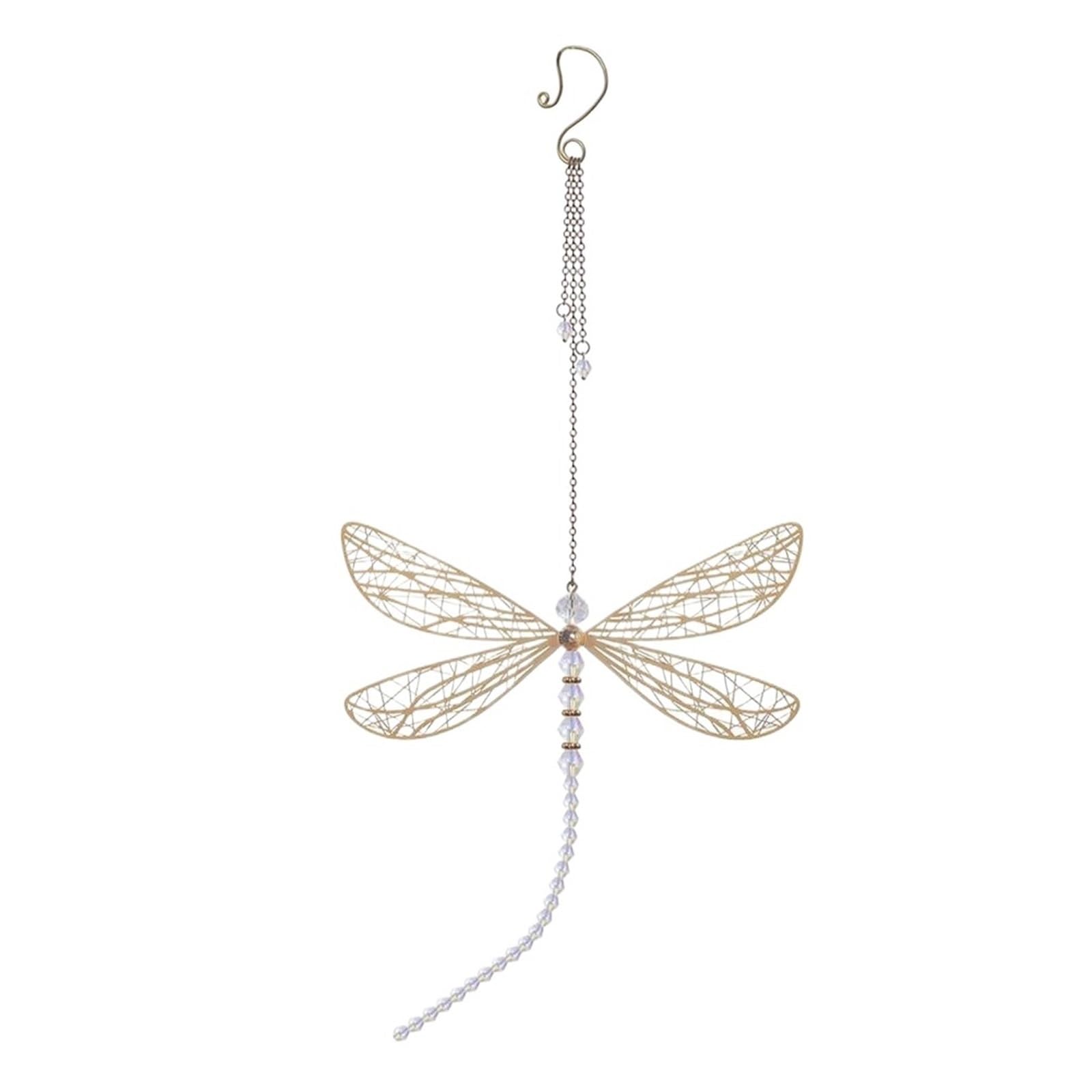 Ppqiru One Color 4Pcs Metal Wing Dragonfly Crystal Suncatcher Window Car Ornaments Garden Wind Chimes Butterfly Home Wall Decoration For Decoration(Style02)