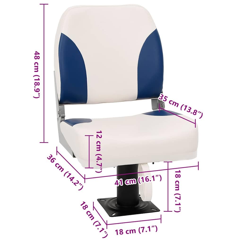 vidaXL Asiento Plegable para Barco 1 Juego Azul y Blanco 41x36x48 cm, Silla de Barco, Asiento de Barco de capitán, Silla de Barco Plegable