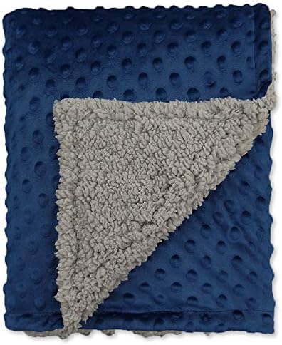 BlueSnail Crib Minky Blanket with Plush Shepra Fleece Layer for Toddler (Navy+Light Gray, 40Wx 60L)