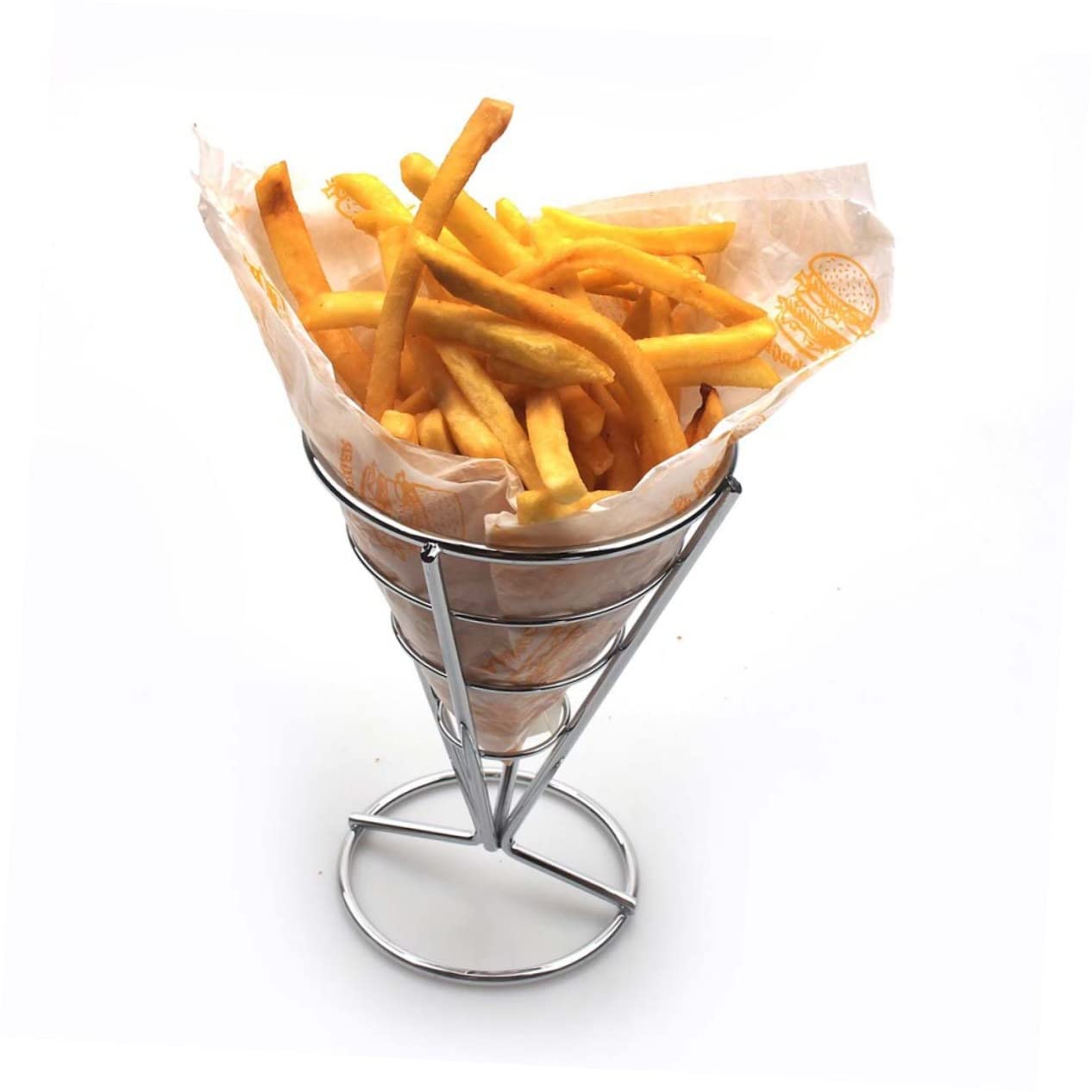 GRIRIW French Fries Cone Basket Fry Baskets for Serving Sturdy Electroplated Snack Stand for Restaurant Home Picnics