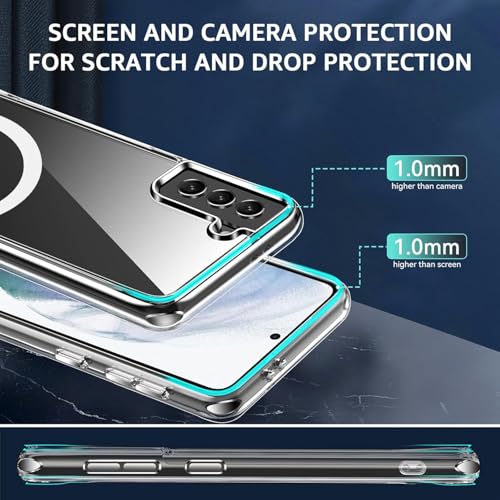 Image of Magnetic Case for Samsung Galaxy S21 5G Compatible with MagSafe, Shockproof Phone Bumper Cover, Anti-Scratch Clear Back Plastic (Clear)