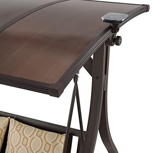 Ulax Furniture 3-Seat Outdoor Patio Swing Chair, Porch Swing Glider Chair With Convertible Canopy, Solar Led Light And Sunbrella Pillows For Poolside, Garden, Balcony, Backyard #TOP4