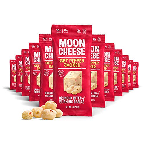 Moon Cheese, Get Pepper Jacked, 100% Pepper Jack cheese, crunchy Low-carb 1 oz, Keto-Friendly, high protein snack alternative to protein bars, cookies, and shakes (Pack of 12)