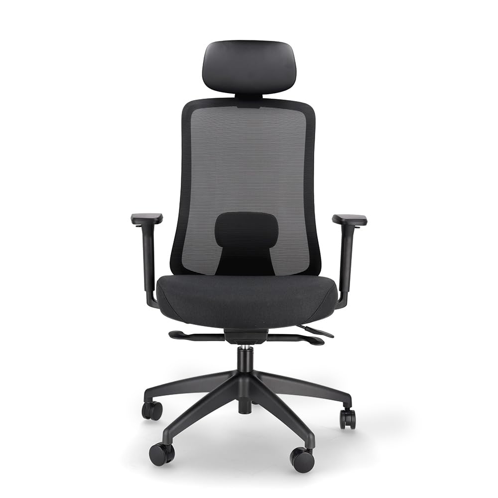 Spacio Ardena Silla de Oficina Ejecutiva con Respaldo de Malla, Uso domestico y Profesional (Negro, con Cabezal)