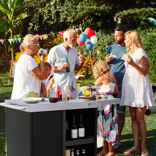 Royal Gourmet PC3201S Movable Grill Cart, 43\" L x 24\" W Stainless Steel Countertop, Storage Cabinet with Single-Door, Foldable Side Shelf, Tool Hooks & Inner Shelves, for Indoor & Outdoor Use, Black - Thumbnail 2