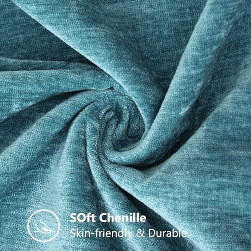 Image of decorUhome Fall Chenille Soft Cozy Throw Pillow Covers 26x26 Set of 2, Modern Farmhouse Boho Velvet Decorative Euro Sham Pillow Cases with Stitched Edge for Couch Sofa Bed Home Decor, Teal