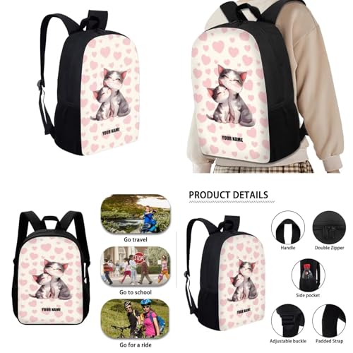 Cute Cat School Backpack for Girls Boys, Custom Name Schoolbag, Personalized Bookbag with Lunch Box, Schoo lbag with Pencil Case Bundle for Kids2