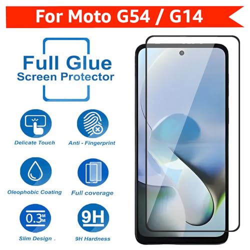 Image of POPIO Tempered Glass Screen Protector Compatible For Motorola Moto G54 / G14 Cellphone (Black) With Edge To Edge Coverage And Easy Installation Kit