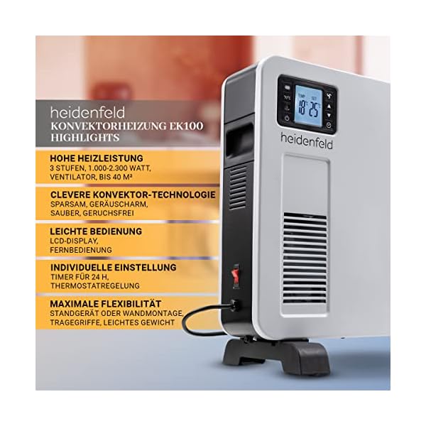 Heidenfeld Elektro Konvektorheizung EK100 | 3 Jahre Garantie - 2300 Watt - Fernbedienung - Timer - LCD-Display… – Bild 3