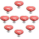 Knob Handle,10PCS 38mm Red Cute Heart Shape Ceramic Knobs, Candy Color Baby Kid's Children's Furniture Handles Pulls for Door Cabinet Drawer Cupboard Dresser Bin Chest Bookcase etc with Screws (Color