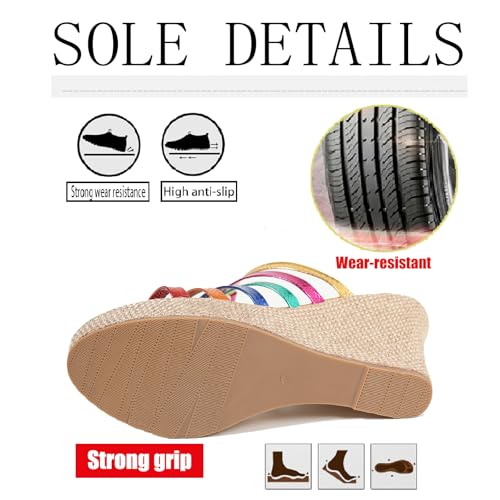 Women's Leather Weave Espadrille Wedge Sandals Fashion Strappy Comfortable Open Round Toe Slip On Platform Slides Summer Outdoor Beach Party Dress Slippers4