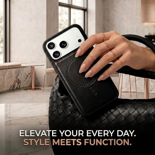 Image of amazon basics Premium PU Leather Case for iPhone 17 Pro Max, MagSafe Compatible Magnetic Ring, Sleek Protective Back Cover - [Black]