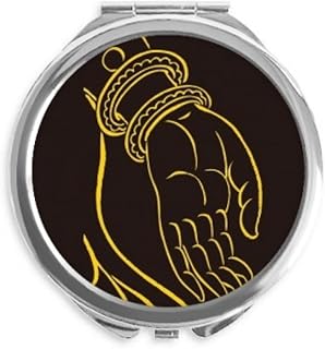 Culture Black Yellow Hand Pattern Hand Compact Mirror Round Portable Pocket Glass