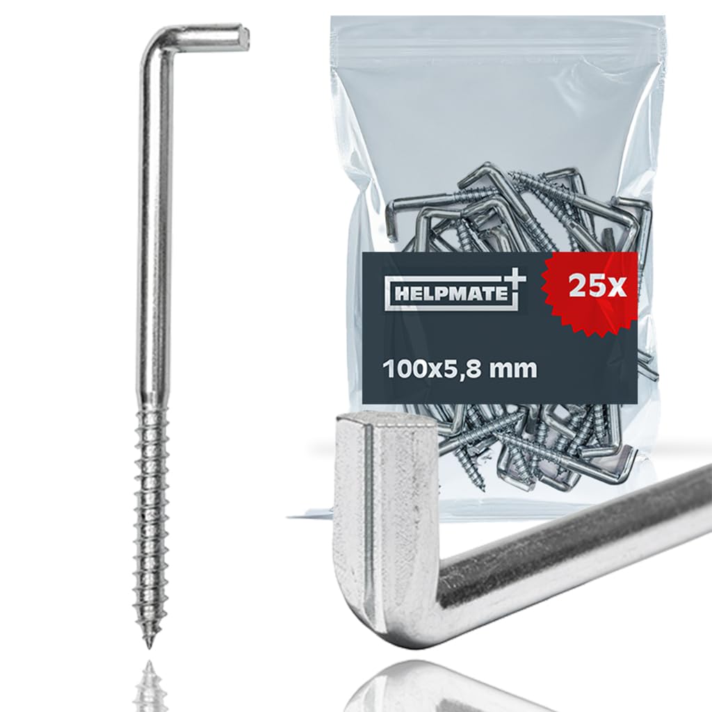 HELPMATE - Ganci a vite diritti con cava 100x5,8x40x18 mm - acciaio zincato - 25 pezzi - Ganci a cava per montaggio a parete
