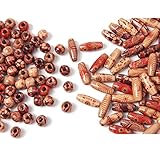 wexpw Natural Painted Wood Beads, 200pcs Mixed Painted African Wooden Hair Beads for Braids Painted Wood Macrame Beads Round & Oval Tubular Loose Wooden African Painted Beads, 8mm