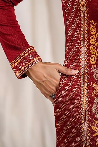 Image of ishin Women's Jacquard Style Ethnic Motifs Straight Winterwear Kurta