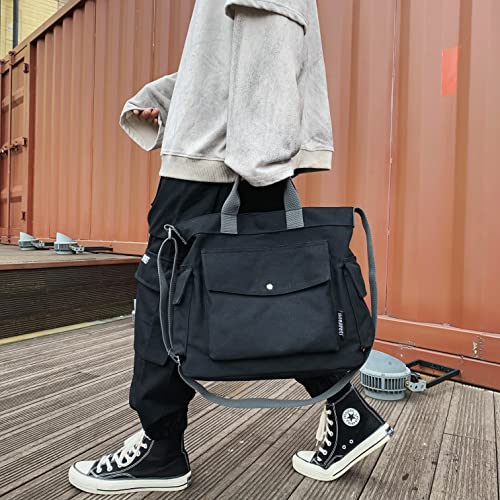 Canvas Crossbody Tote Shoulder Purse Bag For Women And Men With Multi-Pocket For Shopping, Travel And Work(Black/620) #TOP2