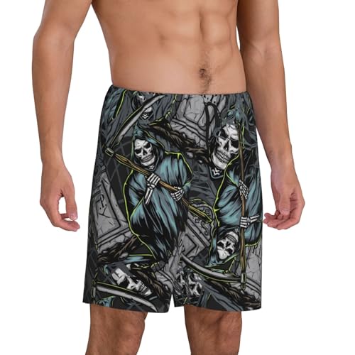 VOSERY Grim Reaper Tombstones Pattern Mens Pajama Shorts - Soft Mens Lounge Pajama Bottoms Sleep Shorts with Pockets2