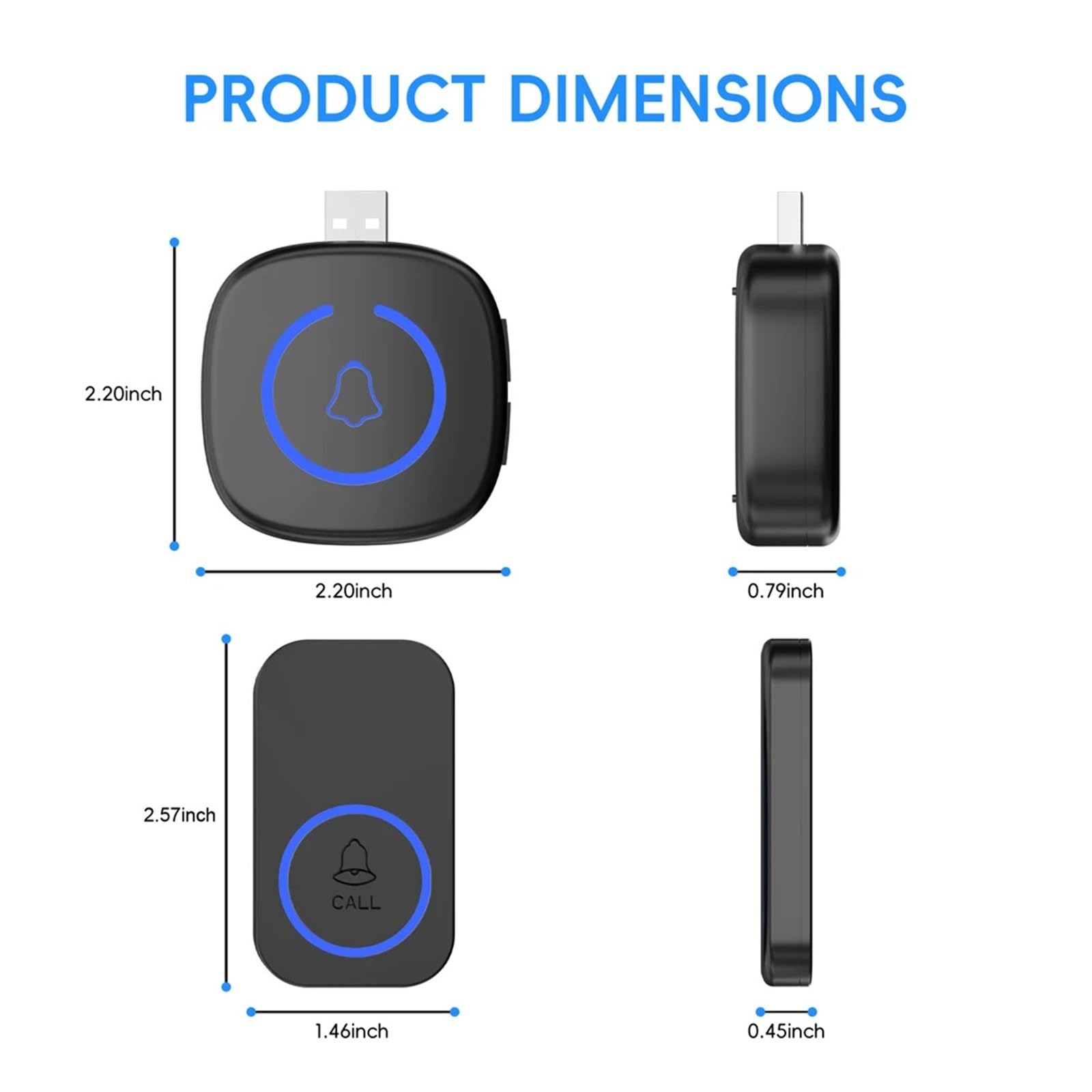 MHz Sonnette sans Fil extérieure for la Maison USB Sonnette de(Black Doorbell 12)