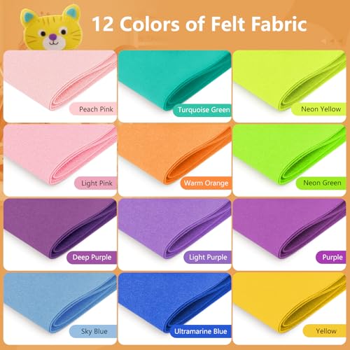 Image of 12 Rolls 8 inchx35 inch Large Stiff Felt Sheets, 1mm Felt Fabric Sheet for Crafts | 12 Assorted Neon Pastel Colors Felt Fabric Bundle Pack, Durable Nonwoven Fabric for DIY Sewing, Art, Party & Holiday Ornament