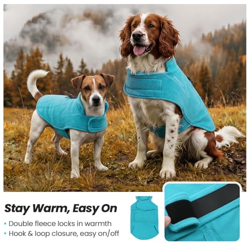 VIVAGLORY Cozywrap Wintermantel Hund, Hundejacke mit Geschirr Öffnung, Fleecejacke Hund Hundejacke, Reflektierend & Verstellbar Fleece Softshell, M, Türkis
