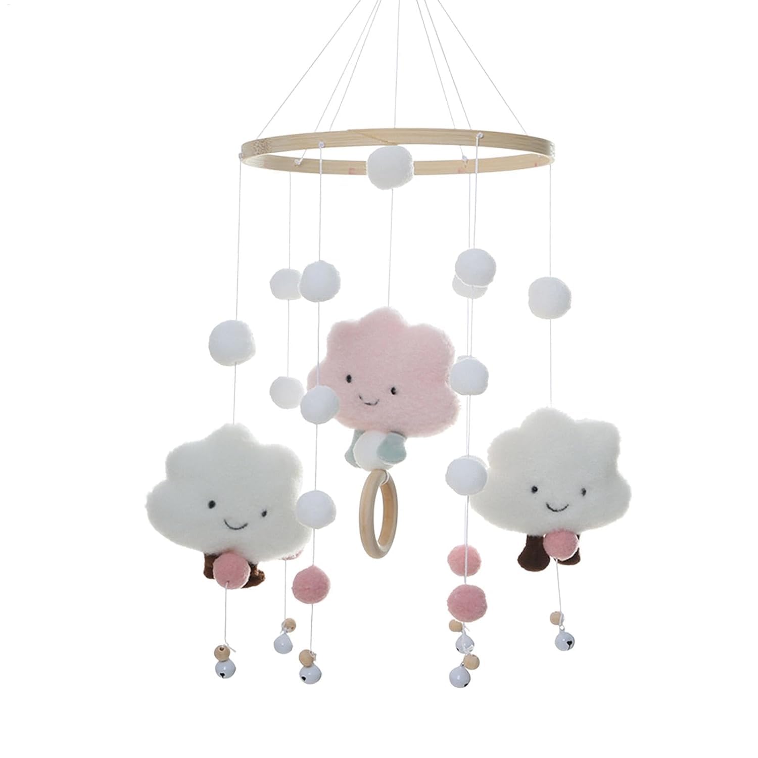 Baby Mobile mit Filzbällen, 3D Wolken Bettglocke für Babybett - Hängende Spiel Dekoration für Kinderzimmer und Kinder Bett Geschenke (Rosa,)