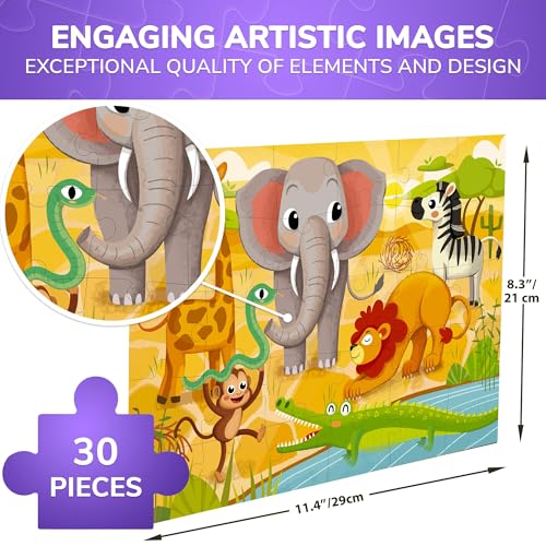 Image of QUOKKA Puzzles for Kids Ages 3-5 - 30 Pieces Puzzles for Toddlers 2-4 - Africa Animals Learning Jigsaw Puzzles for Kids 4-6 Years Old - Educational Toys for Boy and Girl