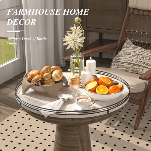 Image of 21 inch Lazy Susan Wood Turntable Organizer for Kitchen Decor, Farmhouse Round Wooden Lazy Susan Organization and Storage for Cabinet, Dining Table, Bathroom, Countertop,Centerpiece, Home Decor Whitewased