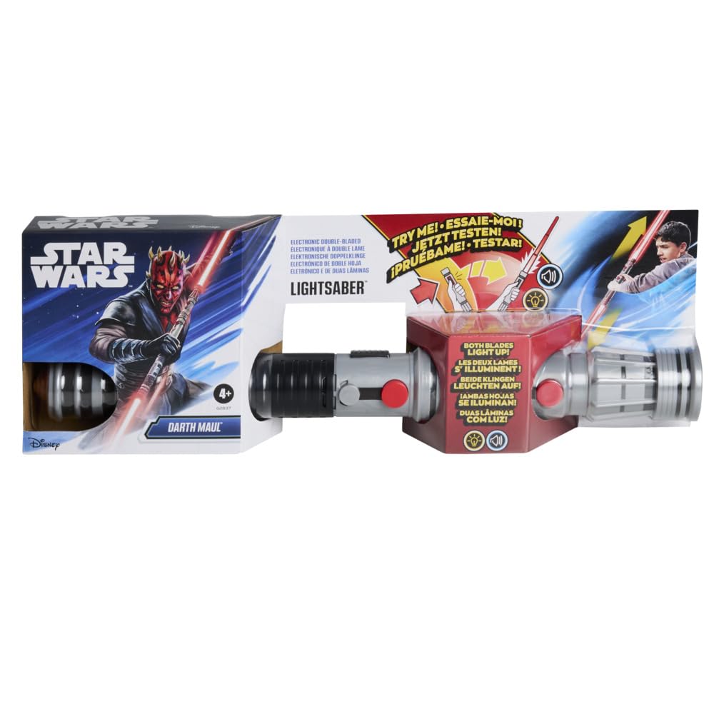 Star Wars, Darth Maul, Sable de luz electrónico de Doble Hoja, Sable de luz Rojo Oficial, para Usar con Disfraces, Juguetes para niños y niñas a Partir de 4 años