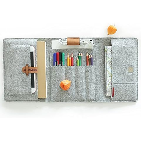 LuckySign Pencil case sketches multifunctional Pad case made felt, B6+ - Gray Cover