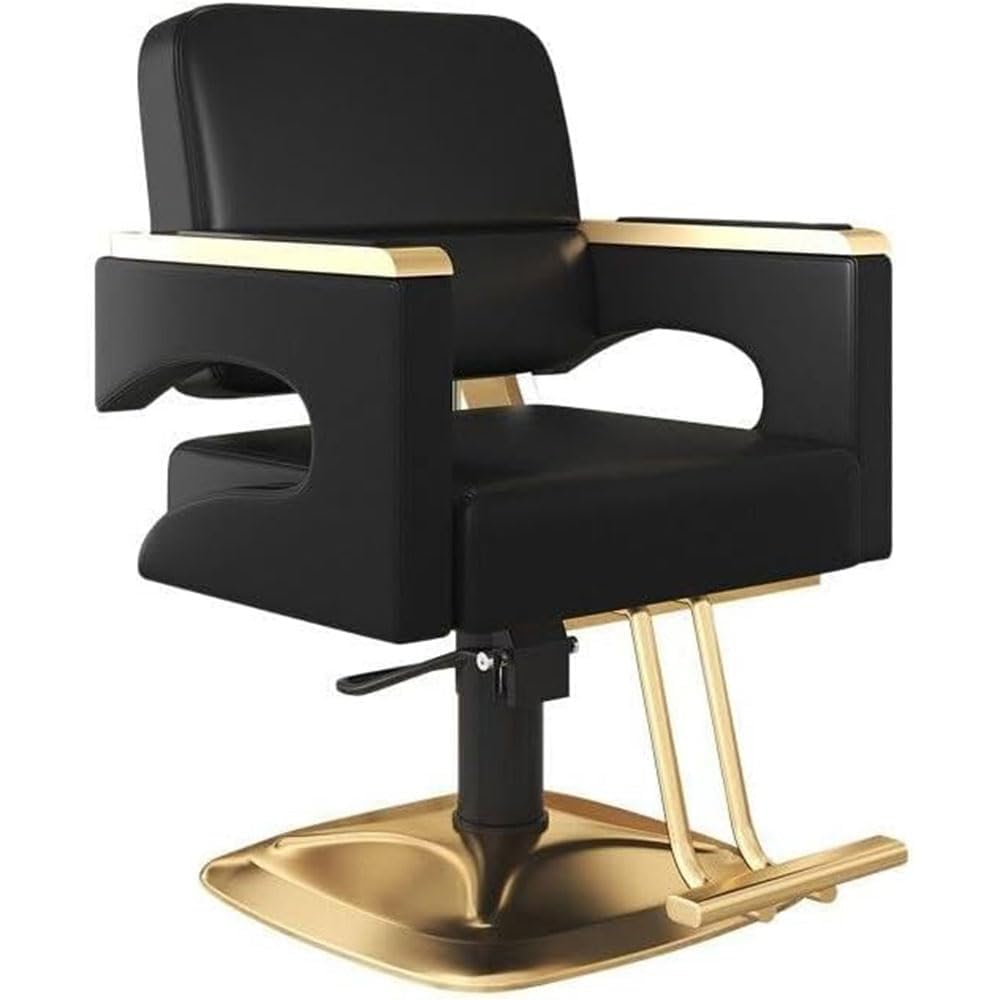 Sillón Profesional de Peluquería, 360º Giratoria con Base Fijo de Metal, Altura Regulable, Asiento Suave y Cómodo de Material Piel