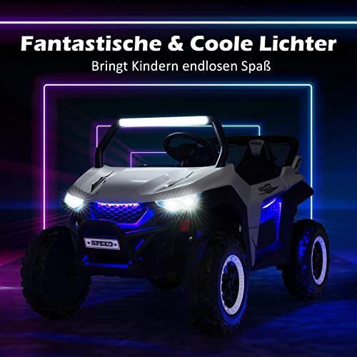 COSTWAY 2 Sitzer Kinderauto mit 2,4G Fernbedienung, 12V Kinder UTV mit Musik und Scheinwerfer, Elektro Auto 2-4 km/h, für Kinder ab 3 Jahren (Weiß)