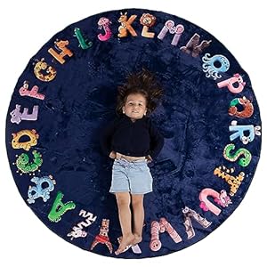 ABC Kids XL 6 ft Alphabet Rug – Nursery & Classroom – Circle Blue