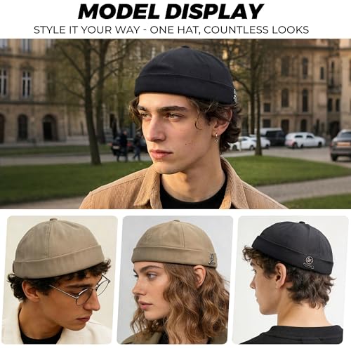 Image of CLAPE Beanie Docker Cap Mens Brimless Hats Sailor Fisherman No Visor Cap Rolled Cuff Harbour Hat Casual Skull Caps