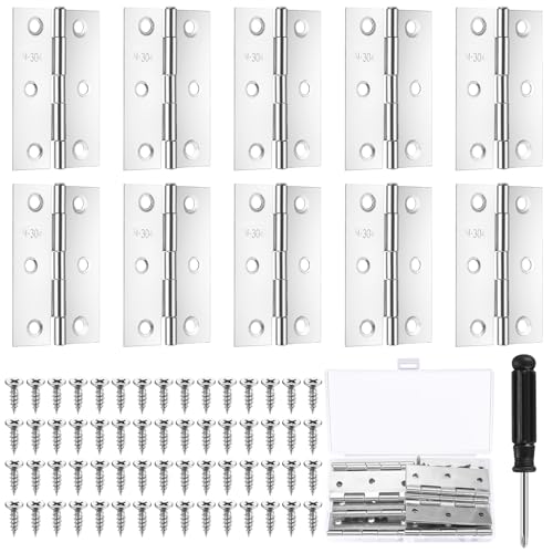 10 bisagras de puerta de acero inoxidable de 75 mm para madera, bisagras pequeñas para puerta interna, bisagras de puerta externa para ventanas, armarios, cajones, muebles, puertas de gabinete, con 60
