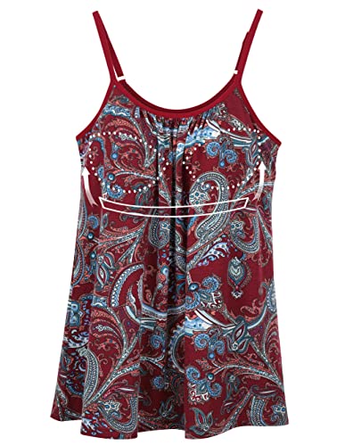 Anyfitting Plus Sized Bohemian Tank Tops Ladies Bra Cami Red Floral Vintage Spaghetti Strap Flowy Camisole With Built In Bra #TOP5