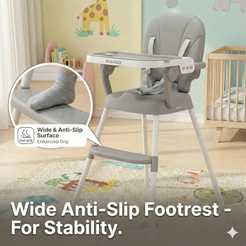 Image of 2 in 1 Convertible Baby Feeding High Chair For Dining | 5 Point Safety Harness | Double Removable Tray | Wide Footrest, Soft Cushion, Compact, Travel Friendly, Lightweight & Sturdy (Dove Grey)