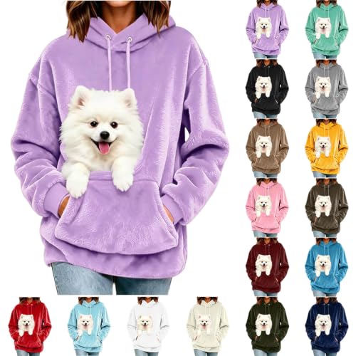 fartey Sweatshirt with Dog Pouch Women Fleece Hooded Cozy Pet Carrier Top - image 1