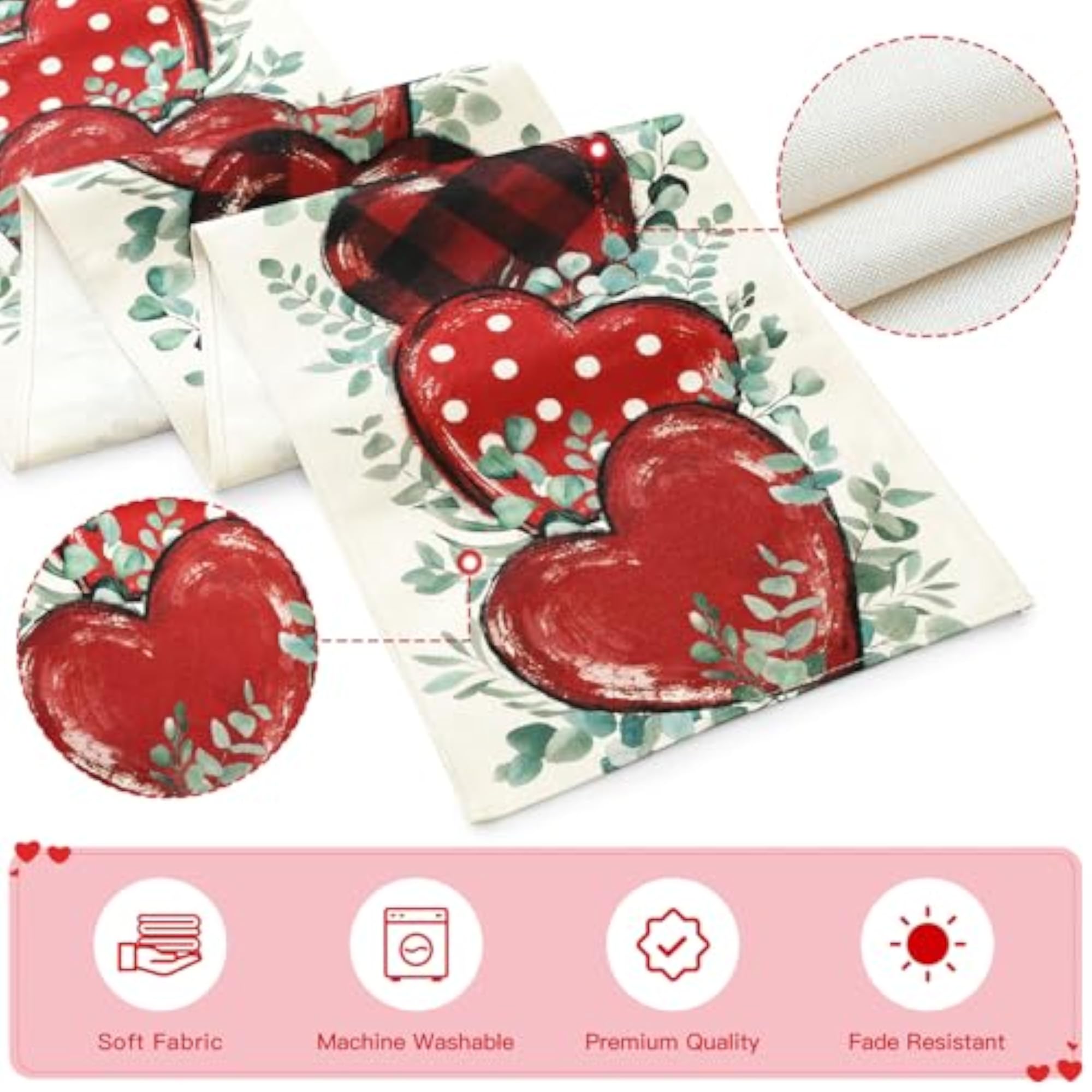 Eucalyptus Hearts Valentine's Day Table Runner